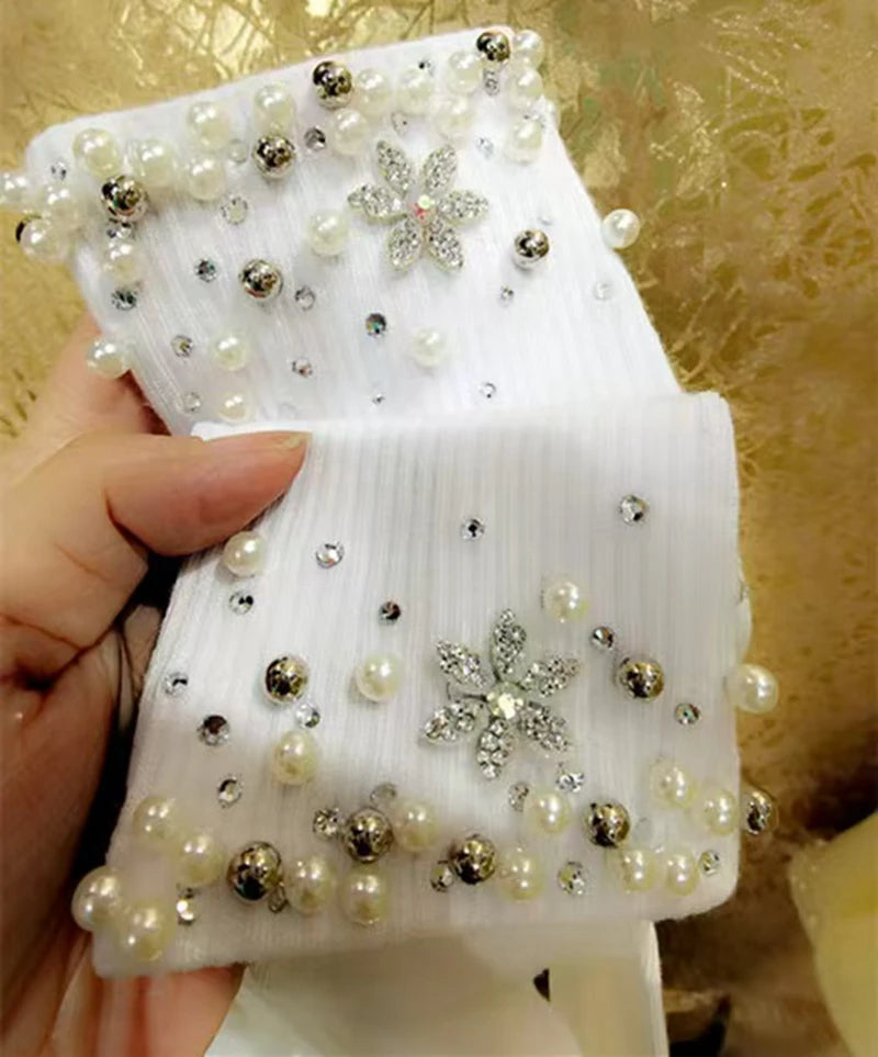 Breathable Cotton Beaded Pearl Socks