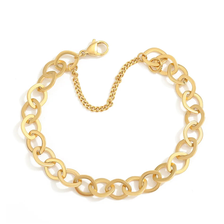 Gold Tone Stainless Steel Figaro Chain Bracelet for Women