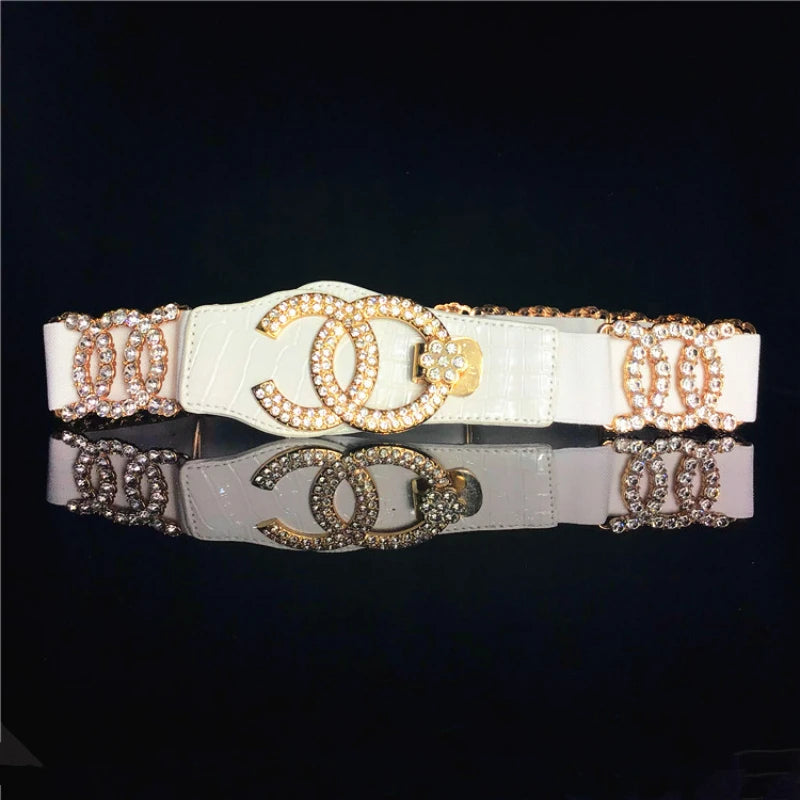 Crystal Rhinestone Wide Elastic Waist Belt for Women