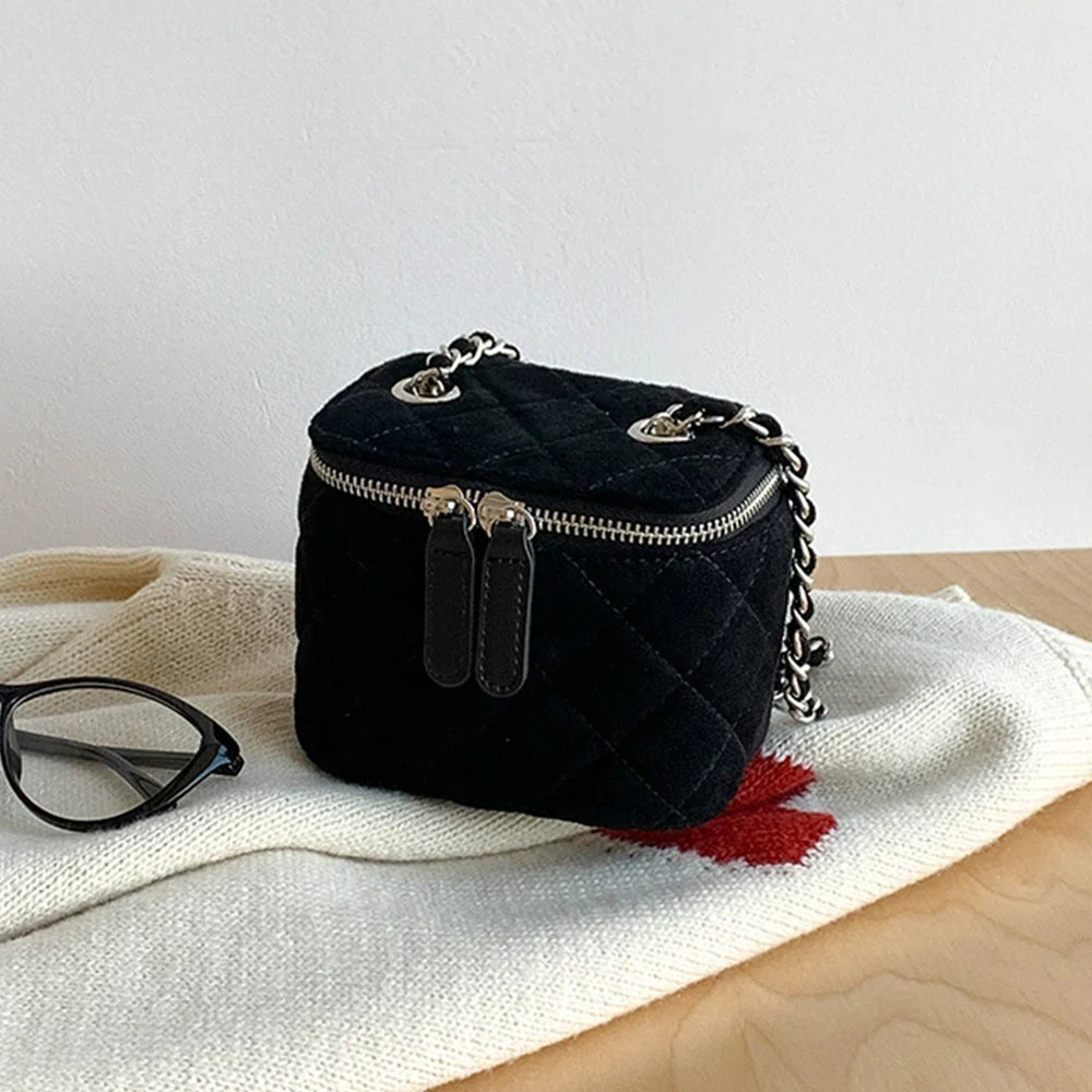 Mini Denim Crossbody Bag with Chain Strap for Women