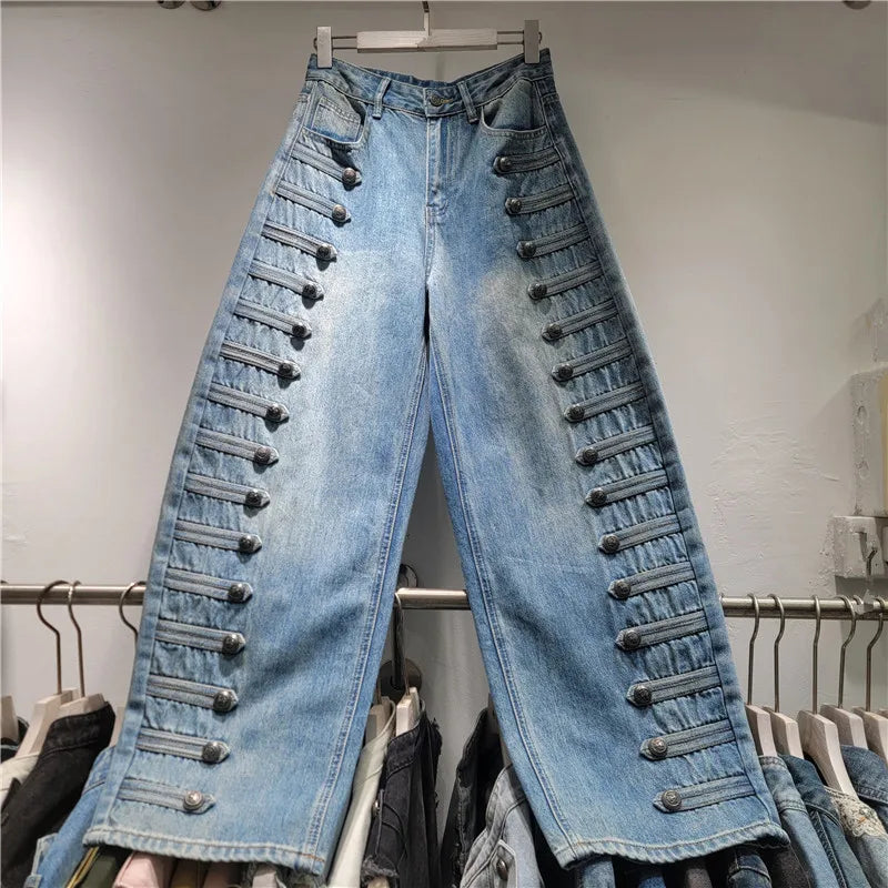 Classic Double Breasted Denim Two Piece Set For Women