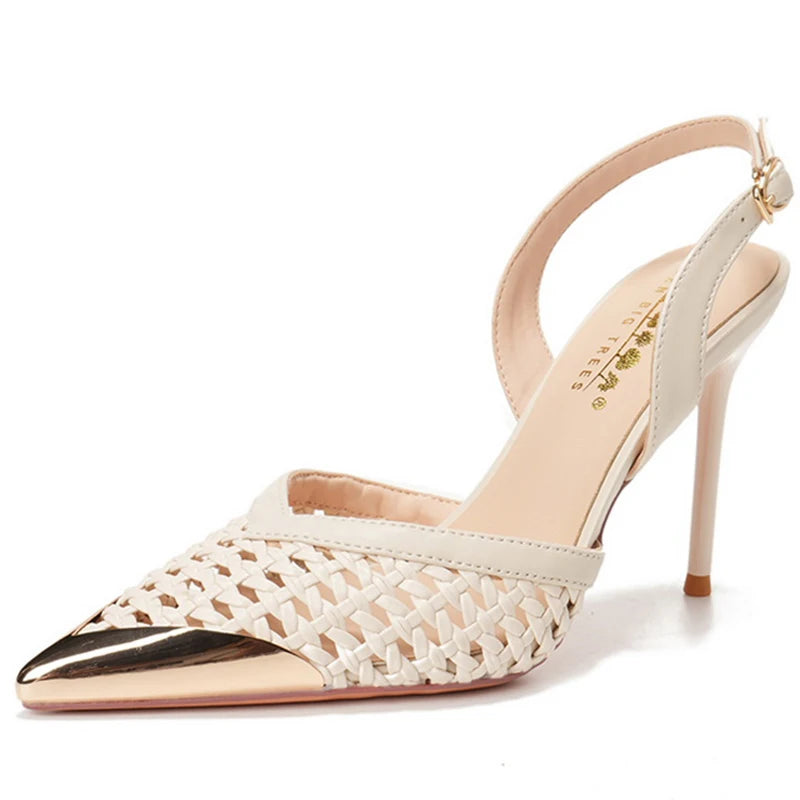 Woven Pointed Toe Slim Stiletto Heel Sandals for Women