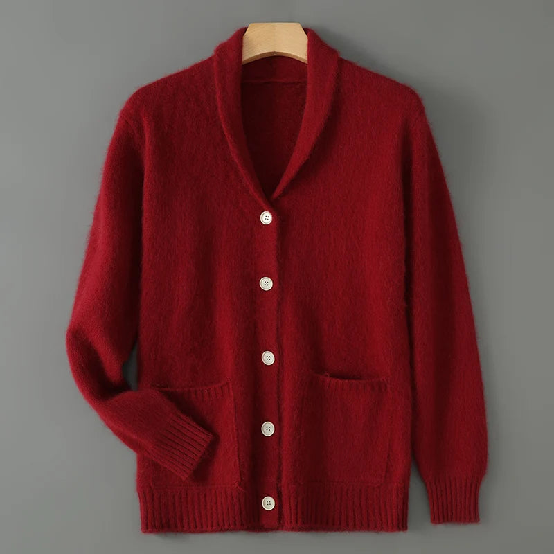 Warm Winter Wool Knit V-Neck Pocket Cardigan for Women
