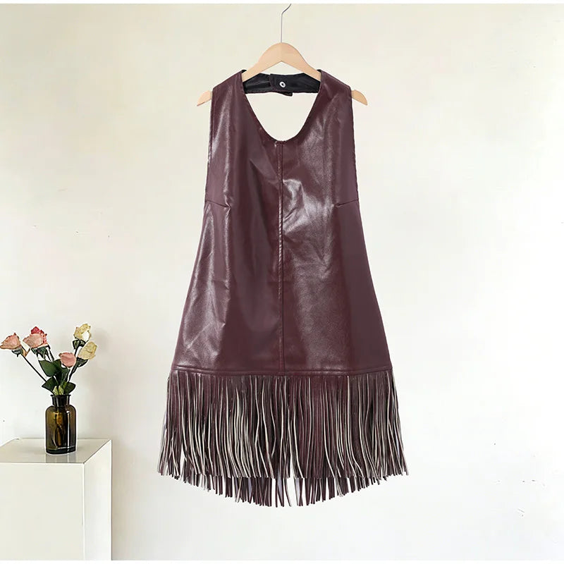 Faux Leather Patchwork Fringe Halter Top for Women