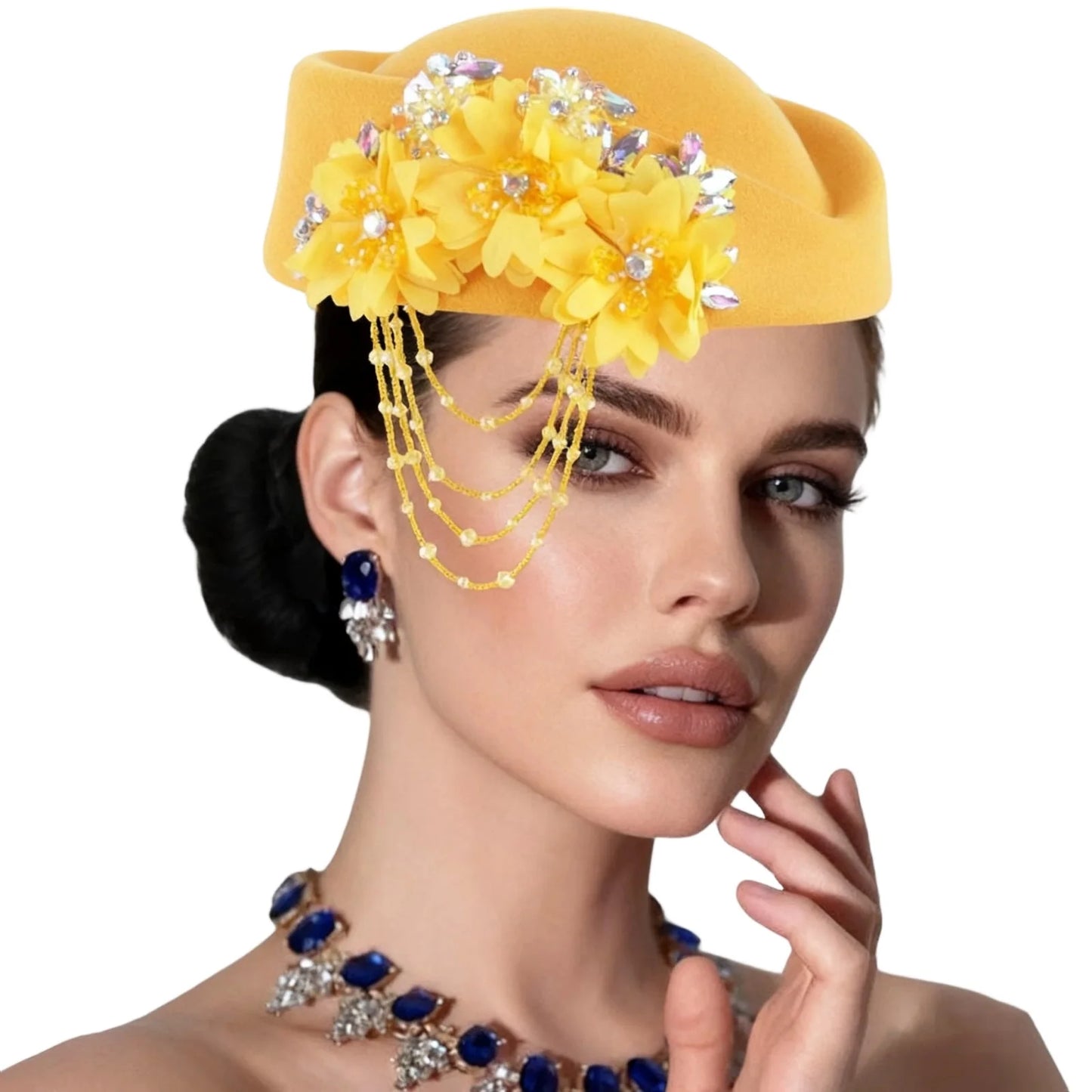 Retro British Beret With Floral Rhinestone Decor For Women