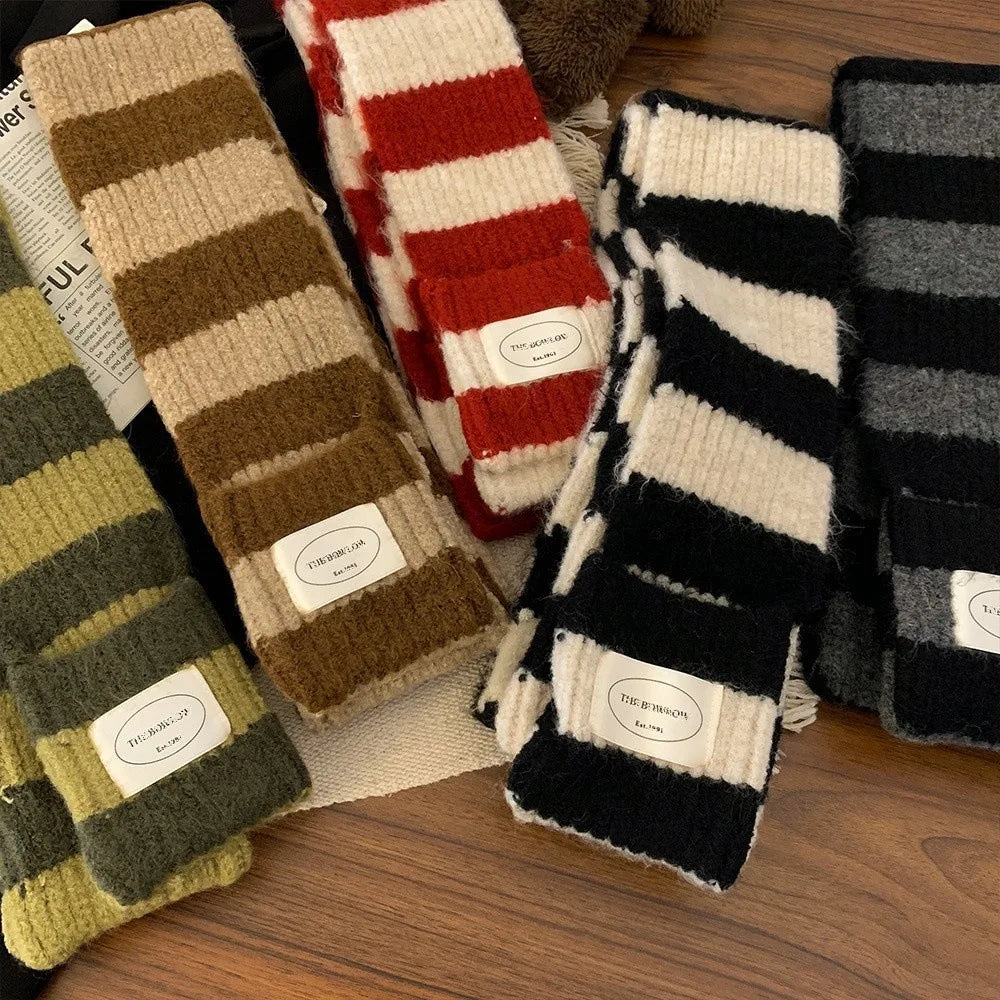 Striped Knit Scarf Wrap With Pockets