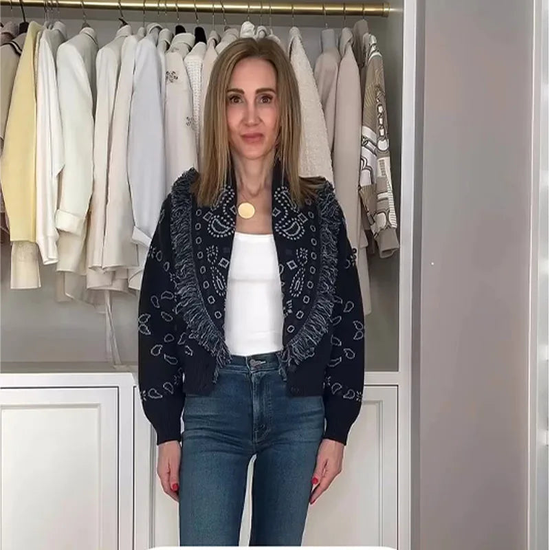 Ethnic Tassel Women 's Sweater Knitted V-neck Bandage Thicken Full Sleeve Jumper For Woman Winter Woman Coats Jacket Knitwear