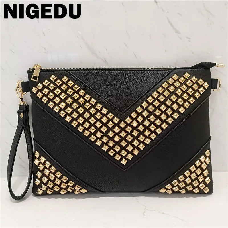 Gleaming Rivet Detail Envelope Clutch Bag for Women