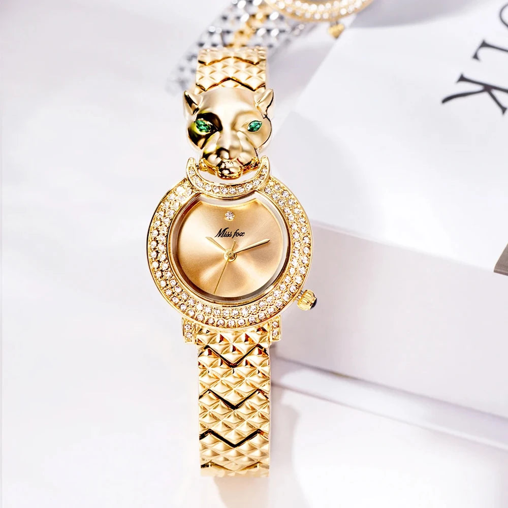 Wristwatch Leopard Print 3D Bling Diamond Dial Alloy Case Quartz Movement Casual Style