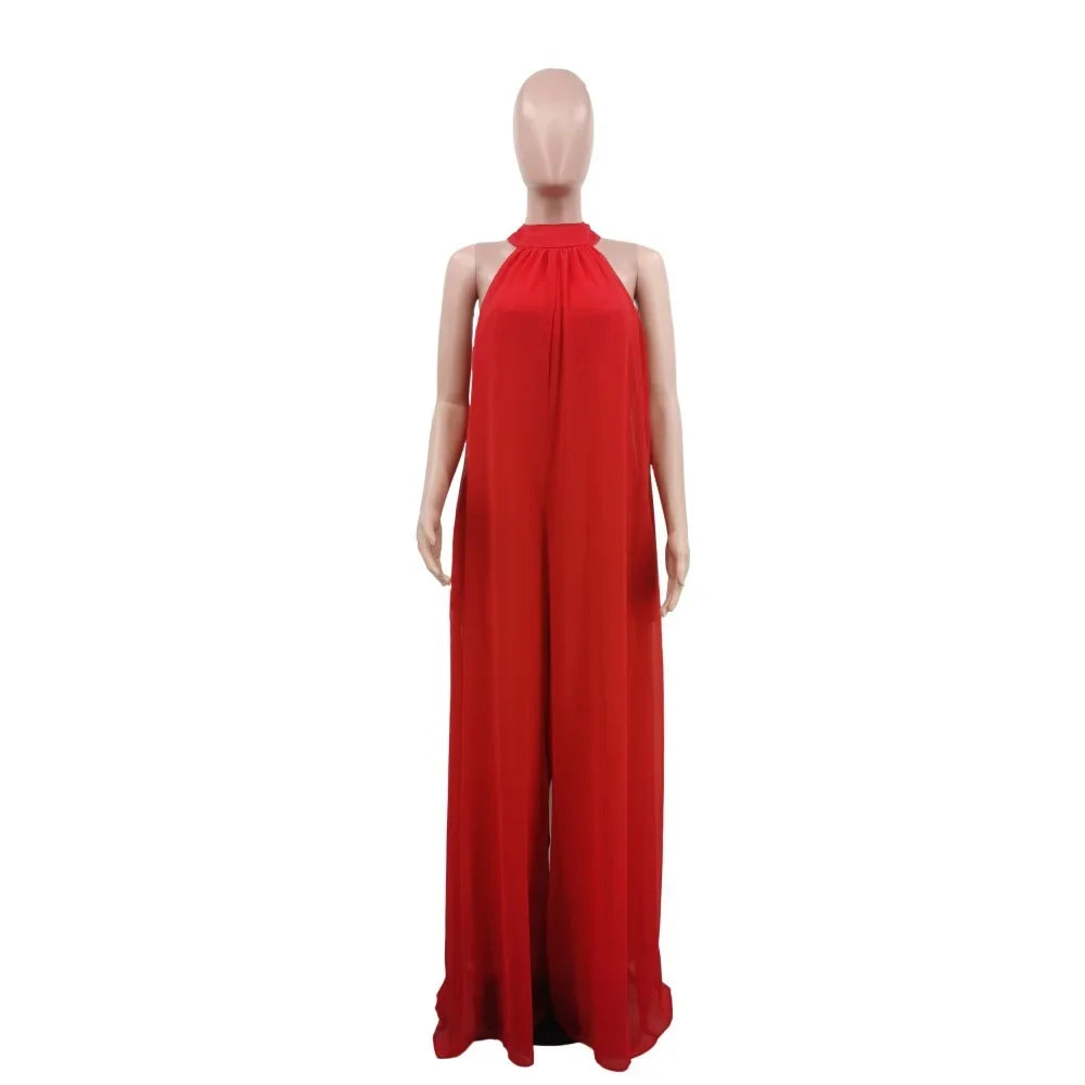 Loose Fit Solid Color Chiffon Ankle Length Jumpsuit for Women