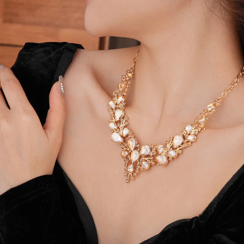 Rhinestone Necklace And Earring Set