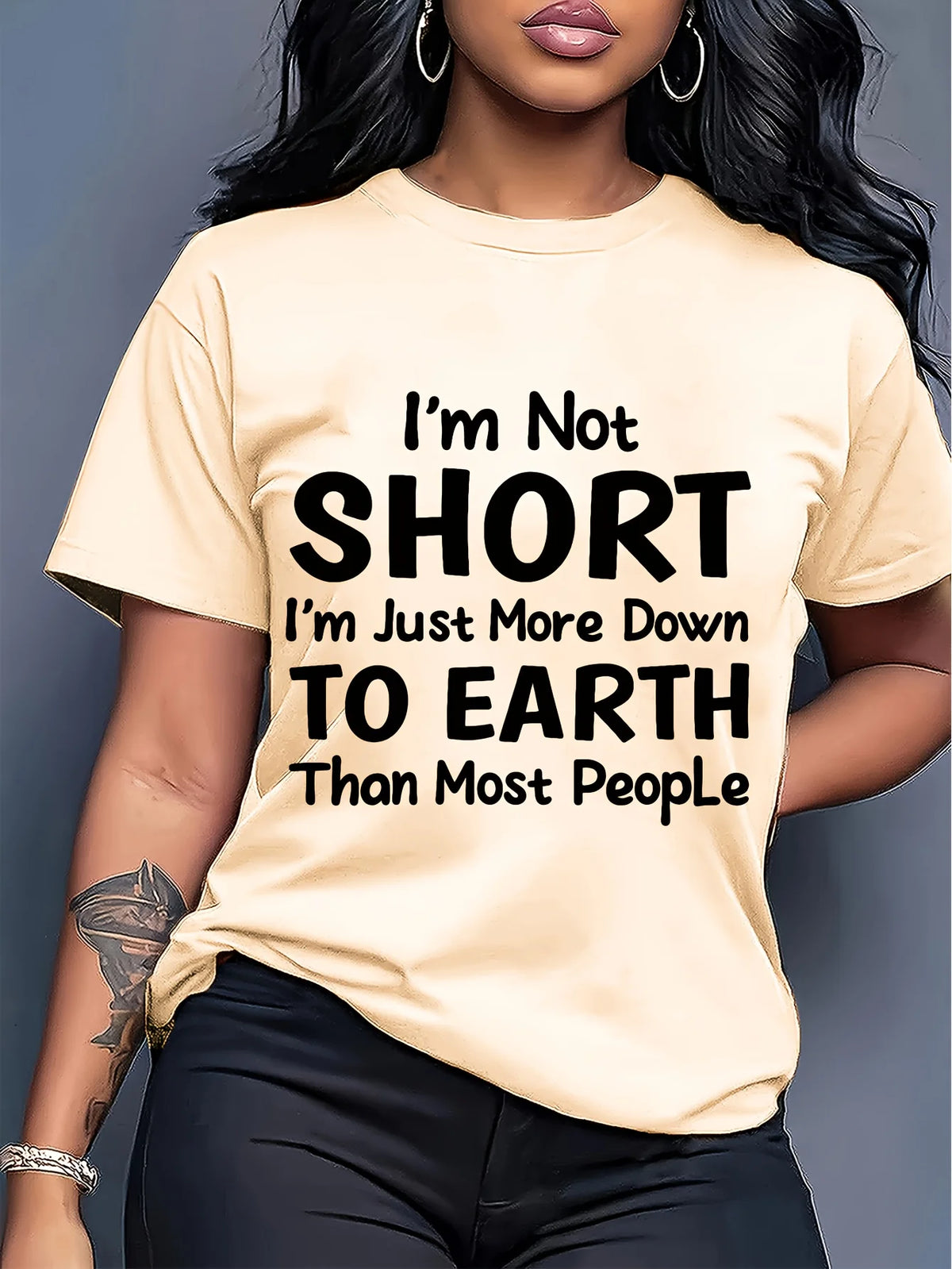 Down To Earth Funny Quote Printed Regular Tee For Women
