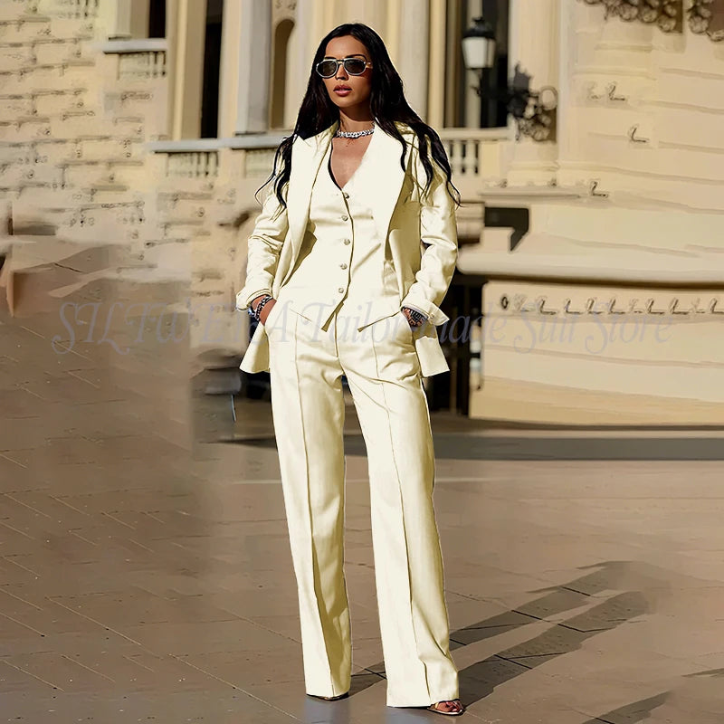 Sophisticated Slim Fit Three Piece Blazer Set For Women