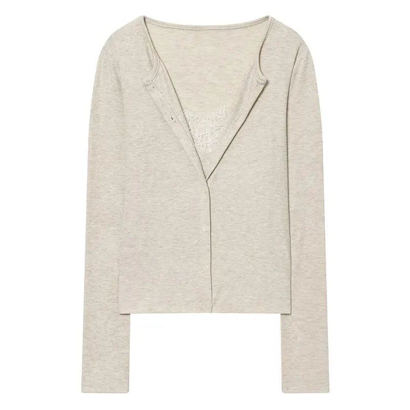 Slim Lace Knit Cardigan With V Neck Lightweight for Women