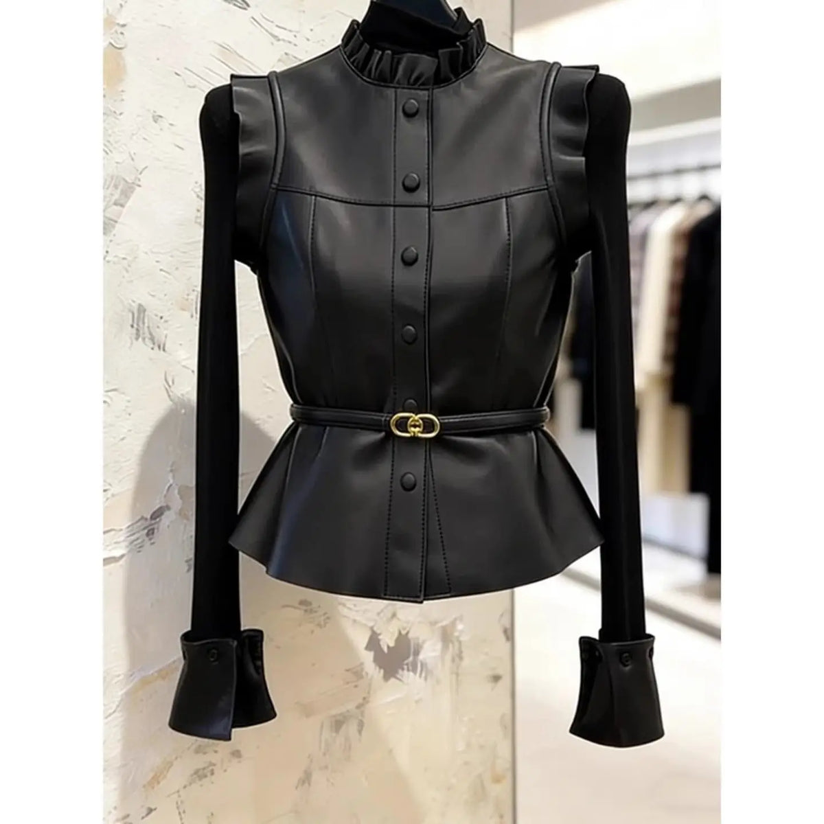 Vintage Black Ruffle Single Breasted Sleeveless Vest For Women
