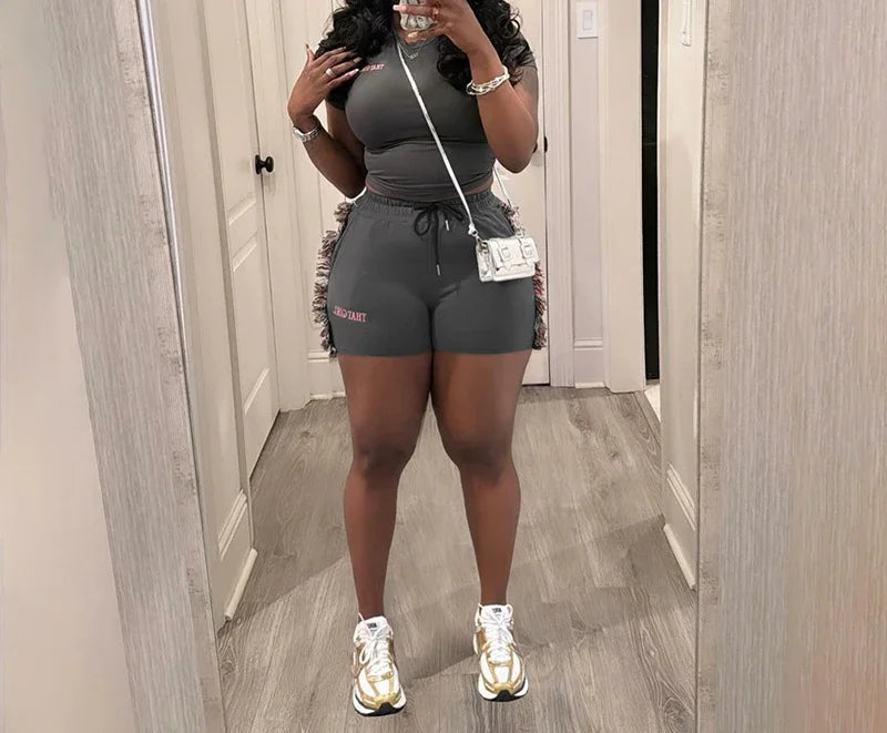 Shorts Set for Women Streetwear Sexy Slimming Short Sleeved Top and High Waist Solid Half Pants Female 2025 Spring/Summer New