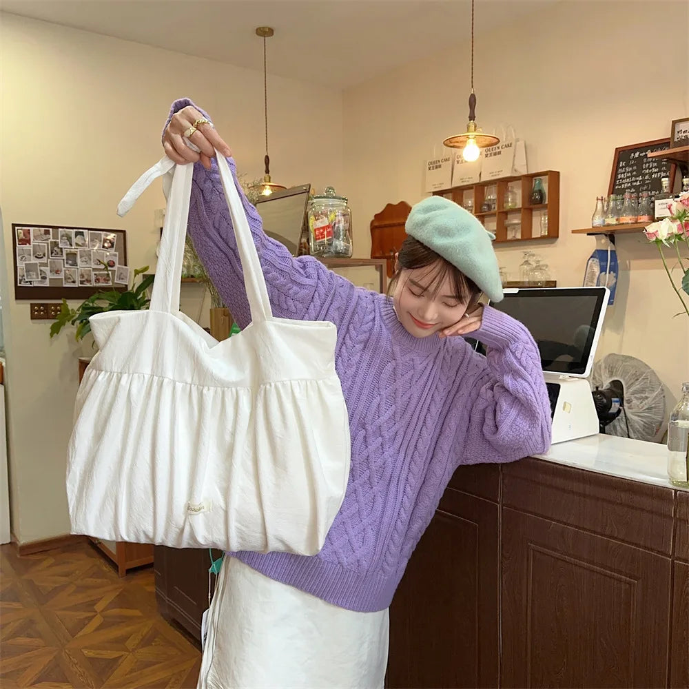 Casual Large Capacity Belted Canvas Tote Bag for Women