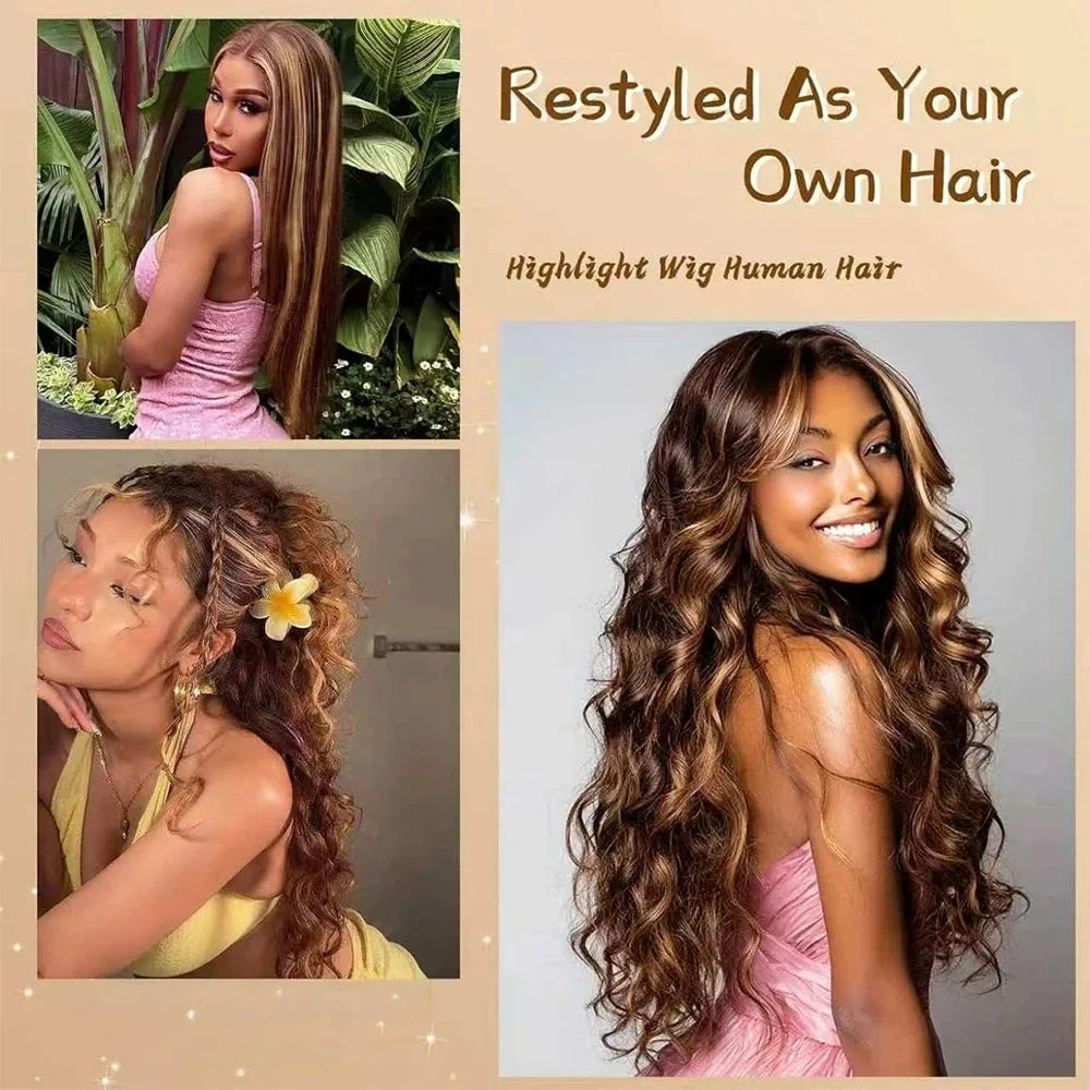 Honey Blonde Ombre Body Wave Human Hair Lace Front Wig for Women