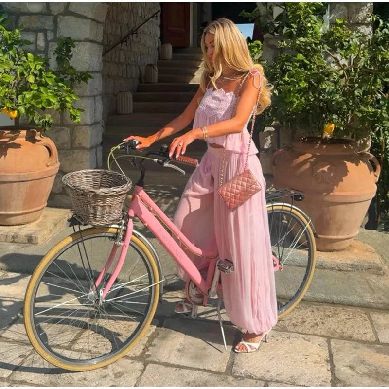 Elegant Hollow Out Lace Two Piece Summer Outfit For Women