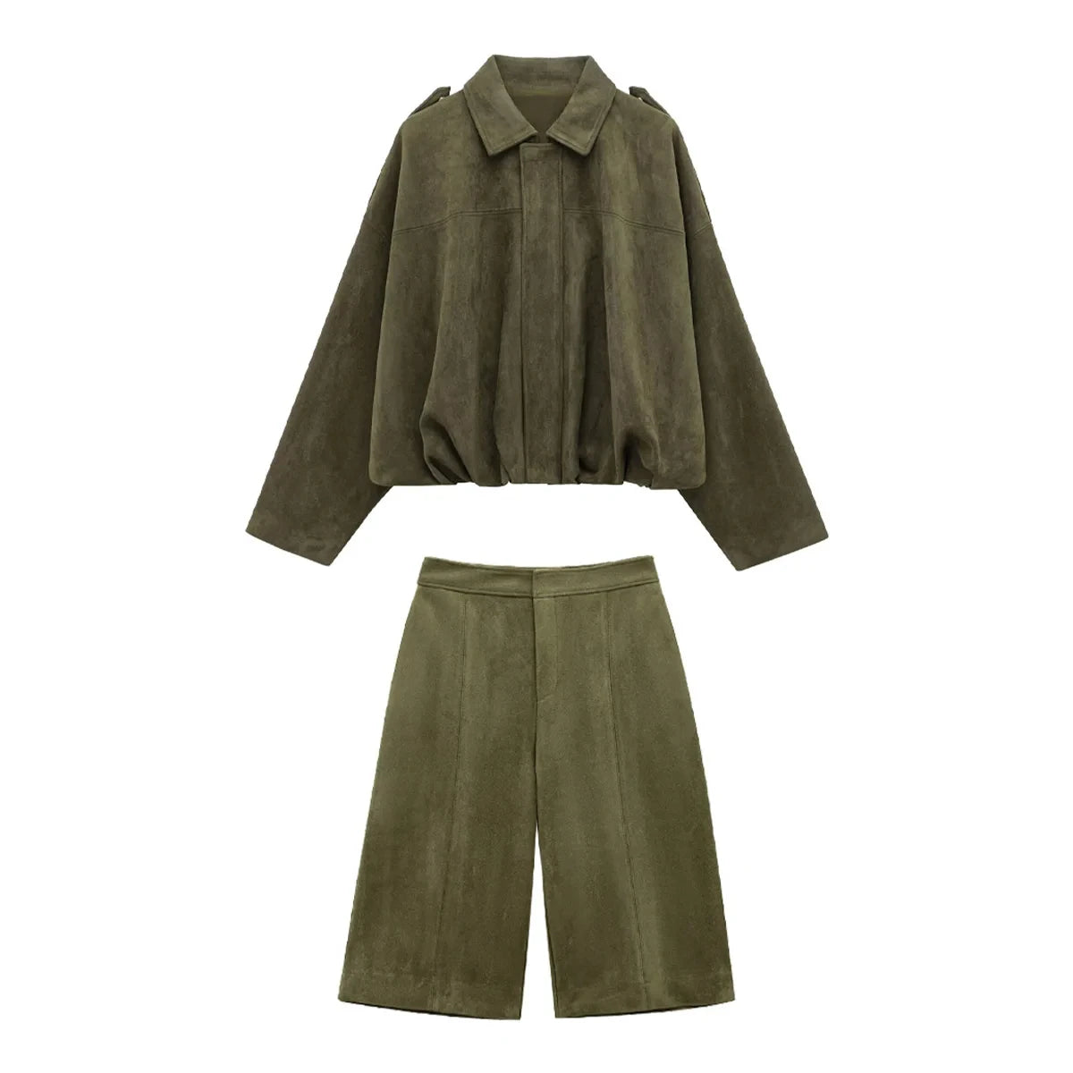 Retro Suede with Zipper Short Jacket Set for Women