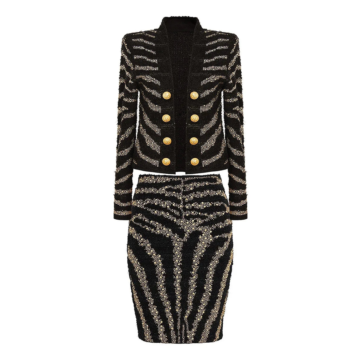 2025 Autumn New Heavy Knitted Hot Diamond Long-sleeved Jacket Sexy Vest + Skirt Set Light Luxury Party Women Three-piece Set