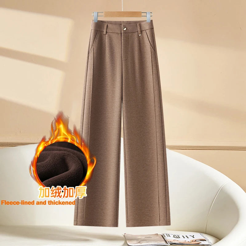 Full Length Textured Woolen Wide Leg Pants For Women