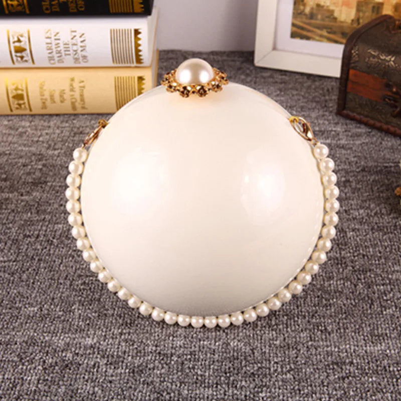 Pearl Embellished Round Acrylic Clutch Bag for Women