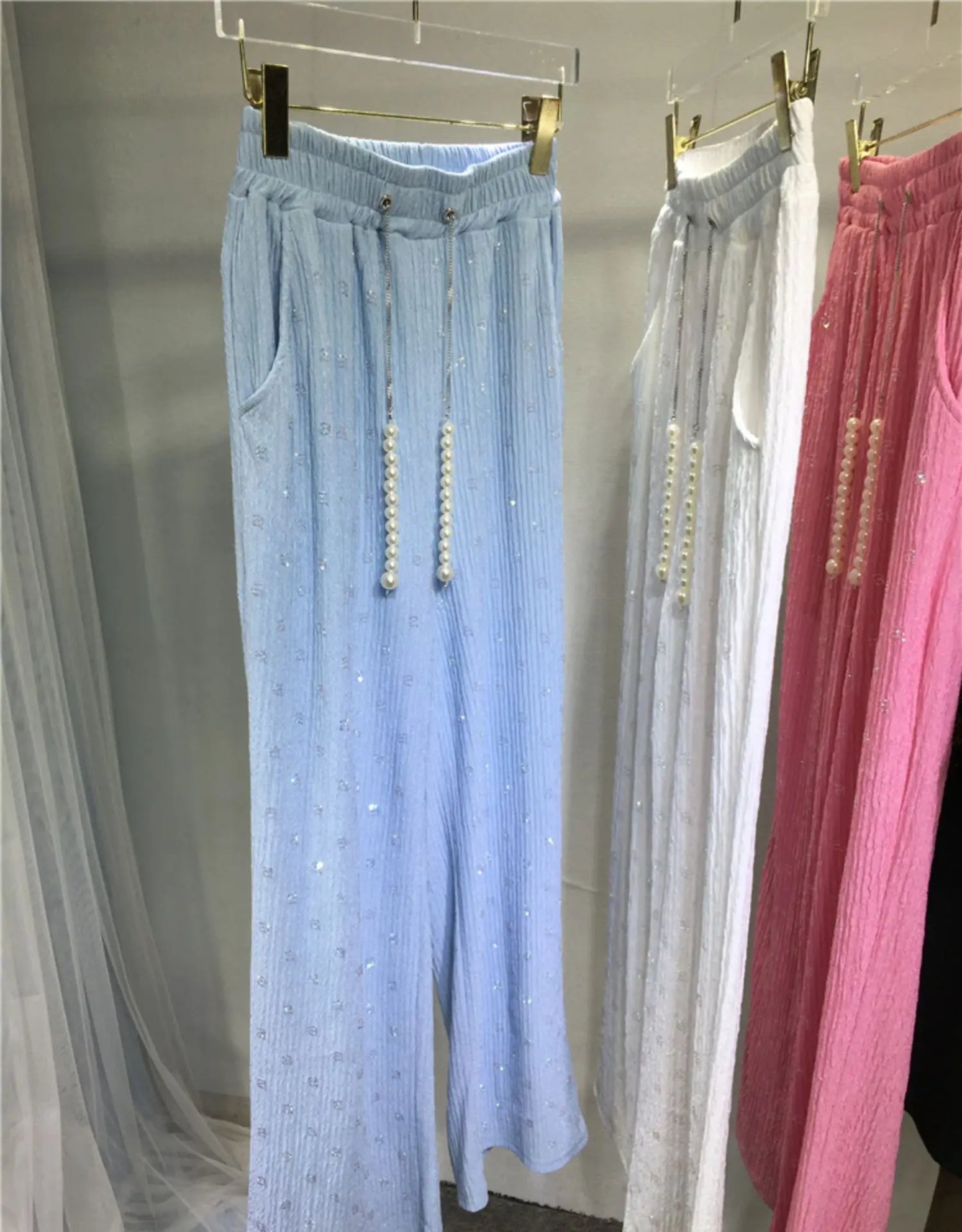 Pink Silk-Feel Wide Leg Pants