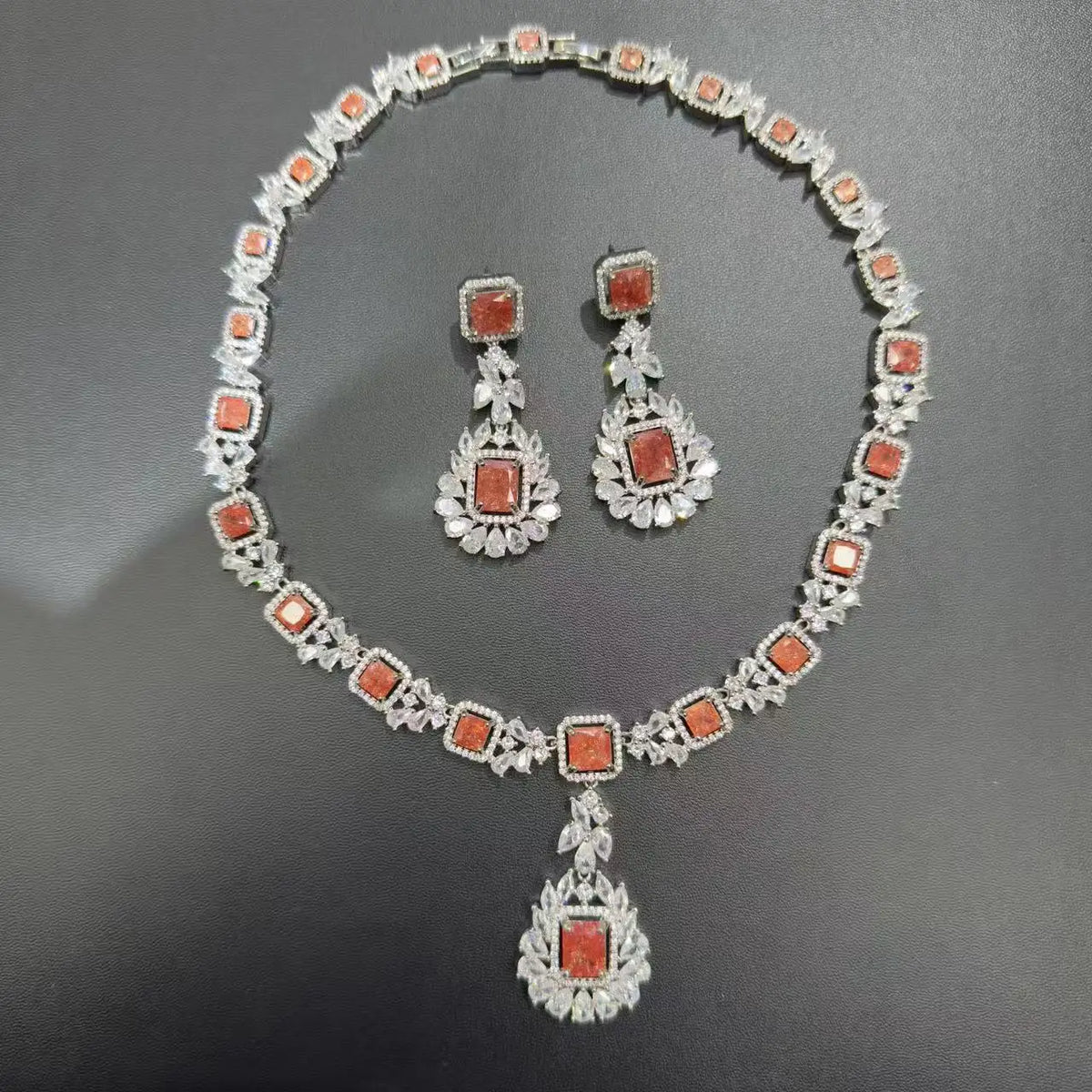 Multicolor Flower Zircon Necklace and Earring Set for Women