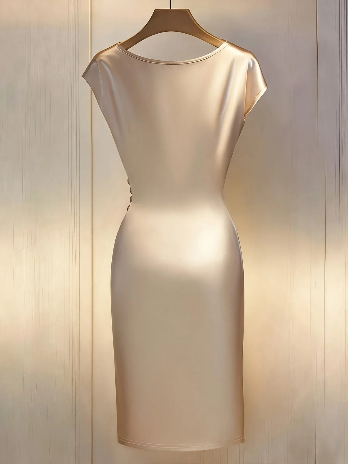 V-Neck Satin Pleated Midi Dress With Side Slit for Women