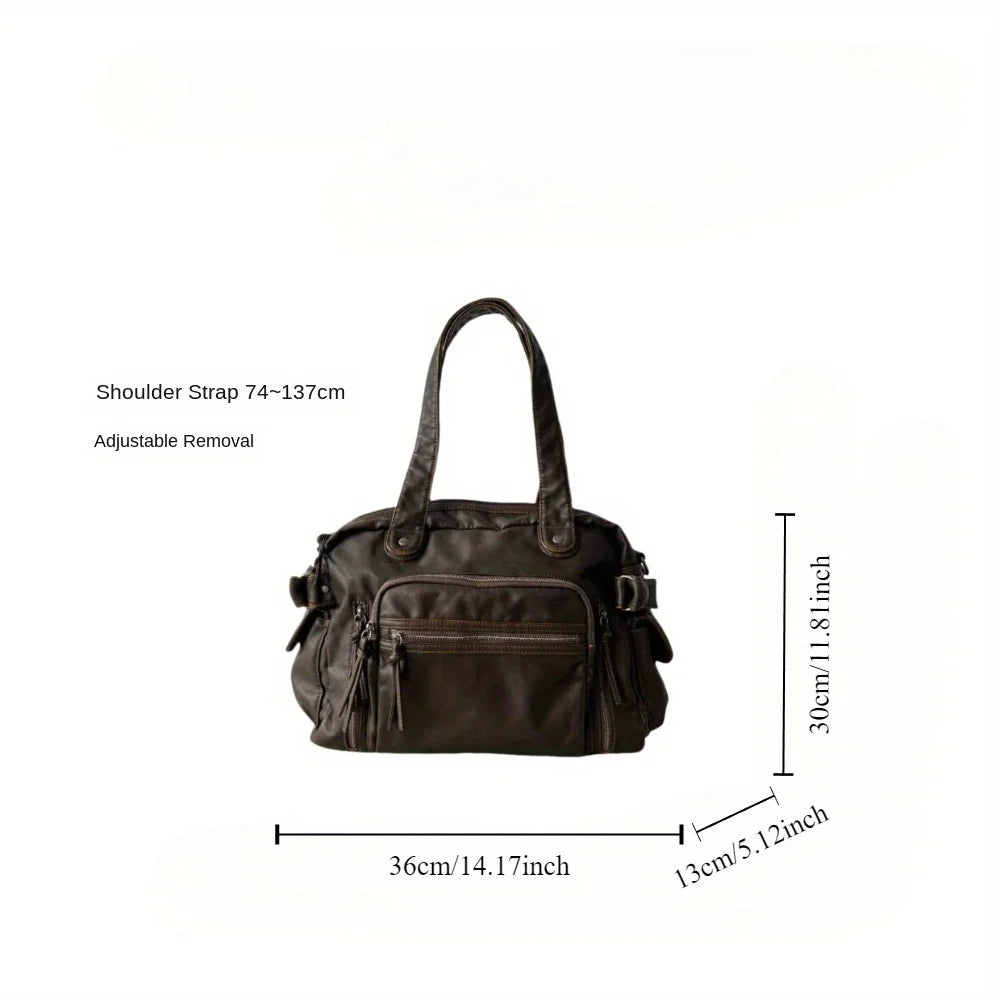 Y2K Punk Soft Faux Leather Multi Pocket Shoulder Bag for Women