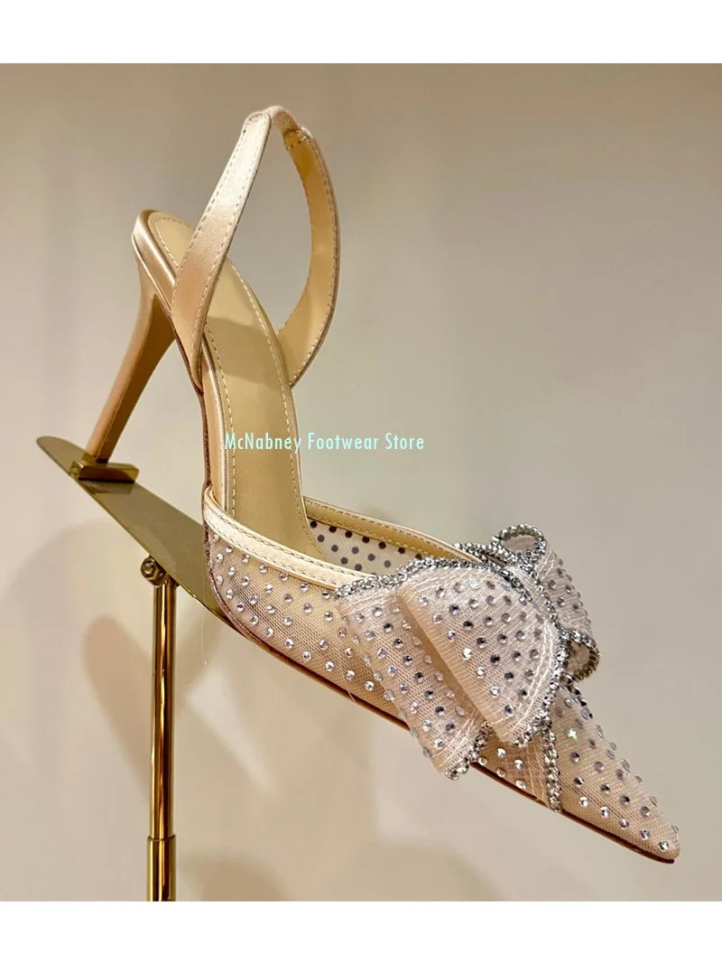 Rhinestone Embellished Mesh Fabric Stilettos for Women