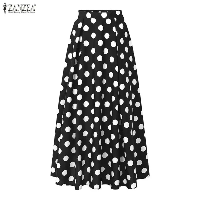 Polka Dot Pleated Maxi Skirt