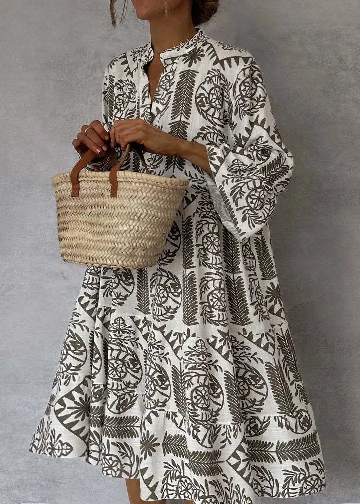 Casual Bohemian Print With V Neck Slit Dresses for Women