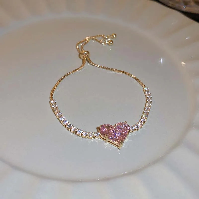 Rhinestone Heart Chain Bracelet