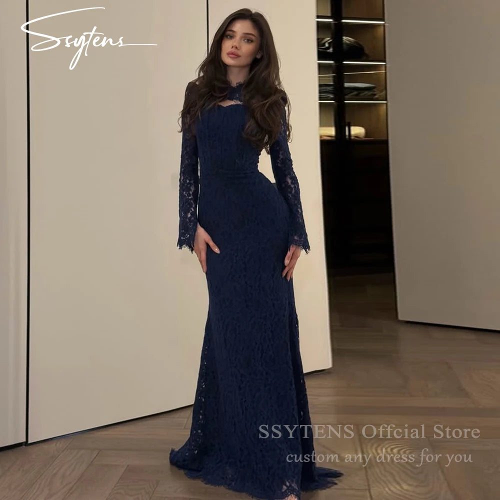 Elegant Yellow Mermaid Lace Evening Dress for Women