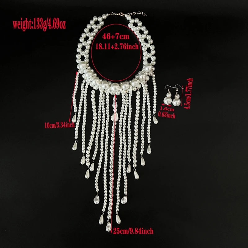 Elegant Layered Imitation Pearl Tassel Necklace for Women
