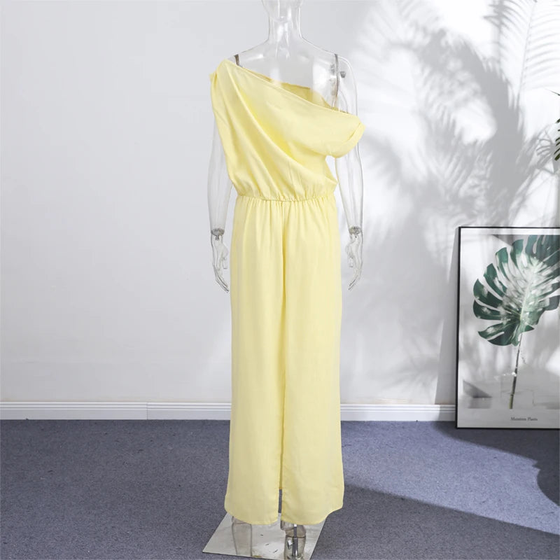 Elegant One Shoulder Side Split Ankle Length Dress for Women