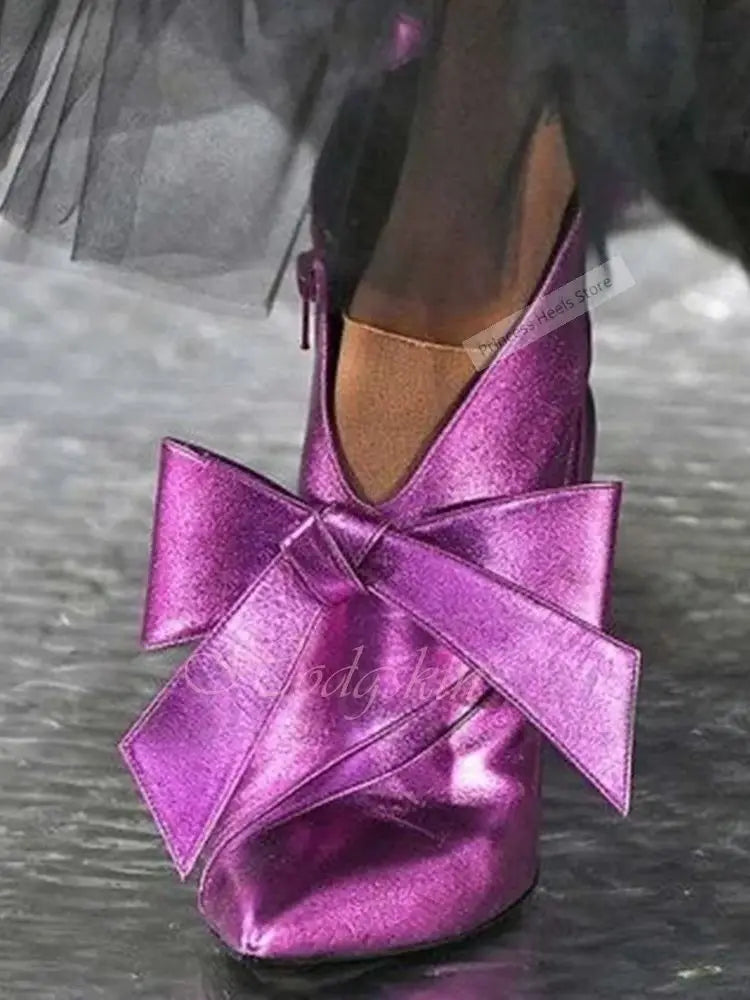 Elegant Bow Knot Solid Pointy Slip on Pumps for Women