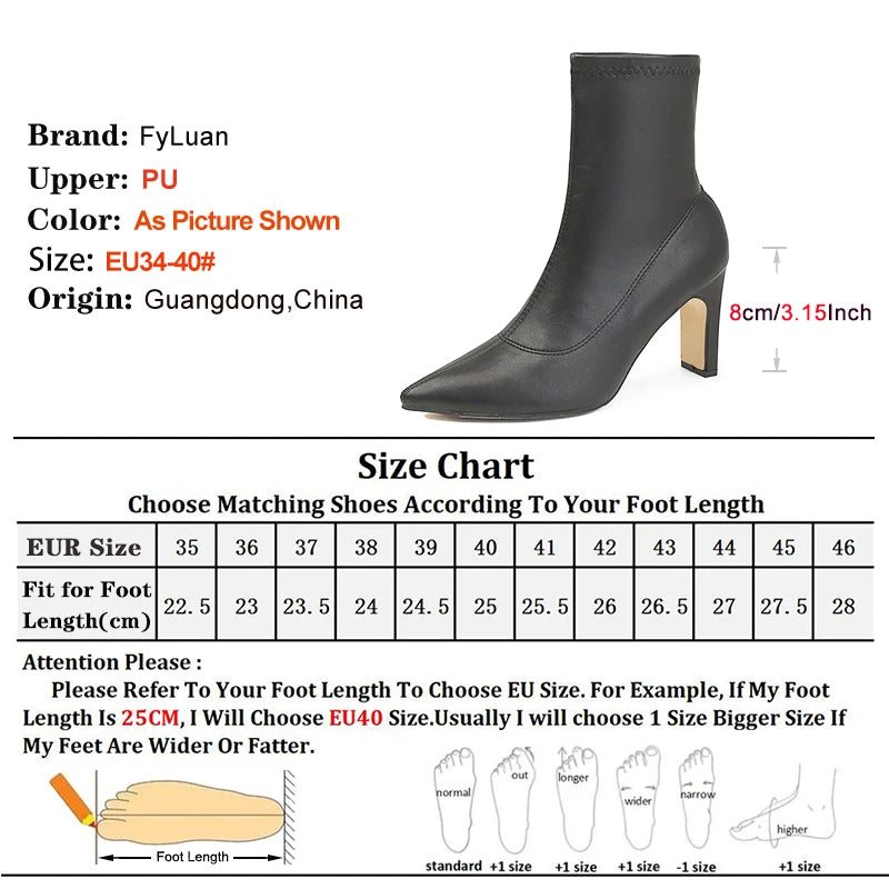 Pointed Leather High Heel Ankle Boots