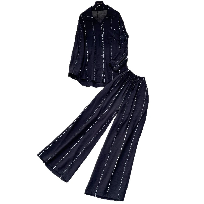 Collared Shirt and Wide Leg Pants Set