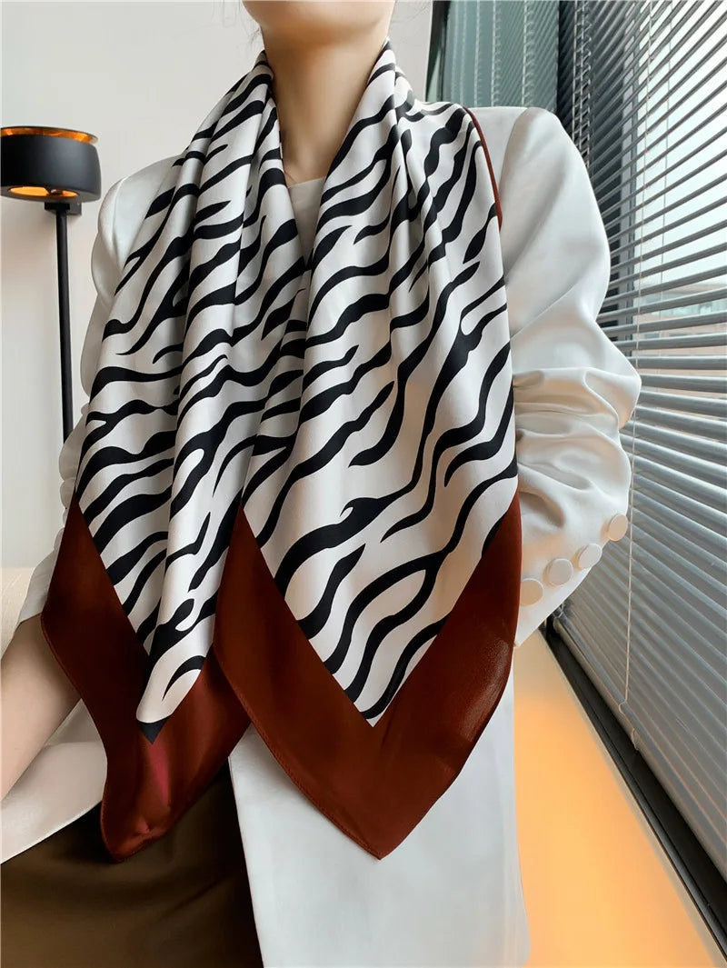 Elegant Art Gallery Style 100% Pure Silk Scarves For Women Soft Thin Striped Mulberry Silk Square Scarf Versatile For Spring Sum