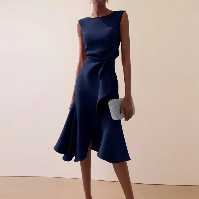 Elegant Knot Front Irregular Hem A Line Dress For Women