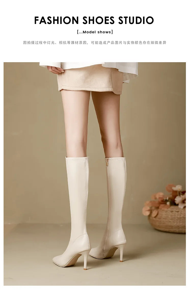Patent Leather Pointed Knee High Boots