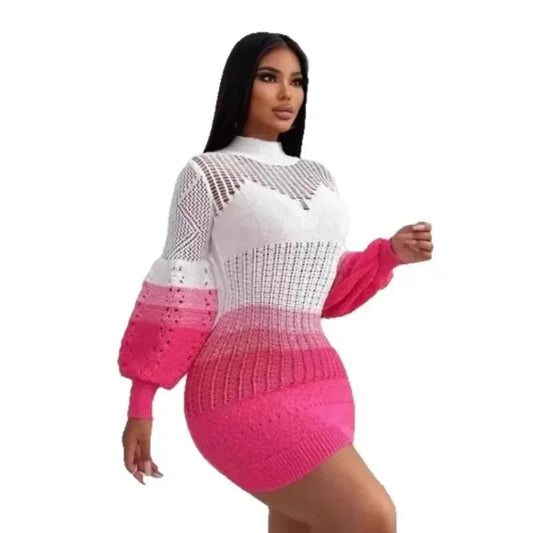 African Dresses for Women Summer Autumn African Long Sleeve O-neck Knitted Plus Size Mini Dress Outfits Dashiki African Clothing