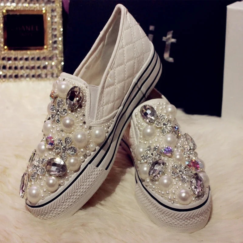Pearl Embellished Platform Wedding Flats for Women