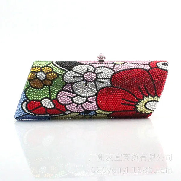 Sparkling Crystal Floral Evening Clutch Bag for Women