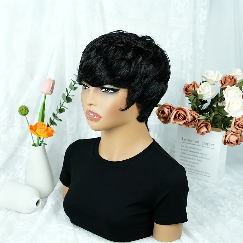 Pre Plucked Straight Human Hair Short Pixie Wig for Women