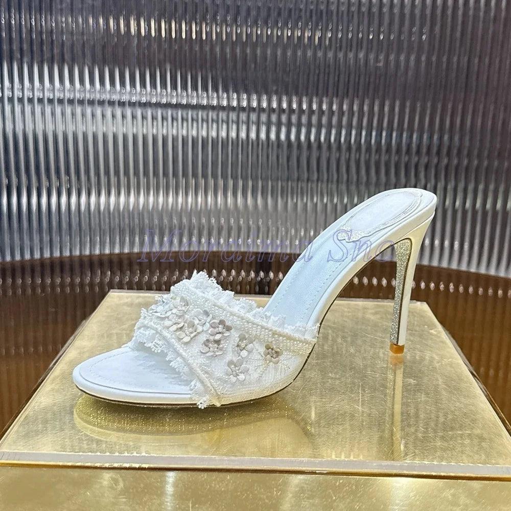 Chic Open Toe Floral Lace Trim Flat Sandals for Women