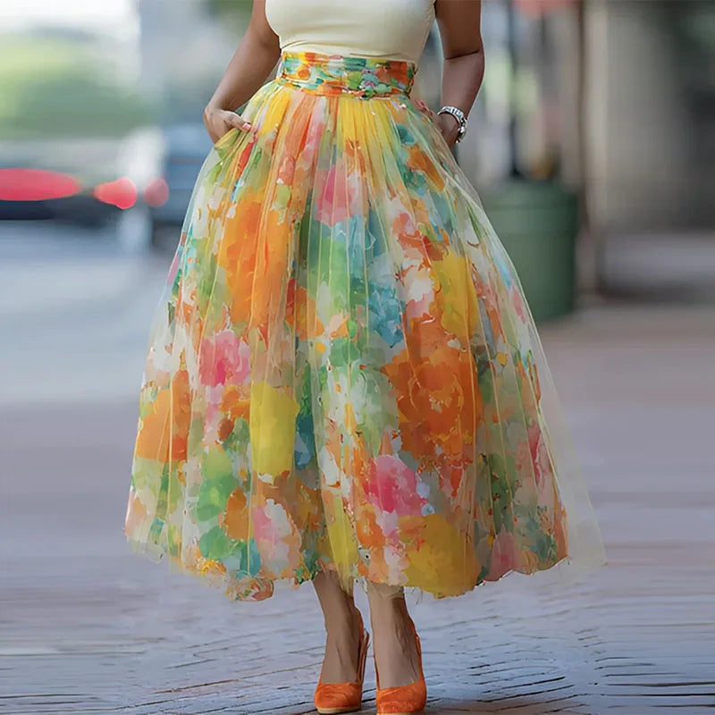 Elegant Patchwork Print Ankle Length Skirt for Women